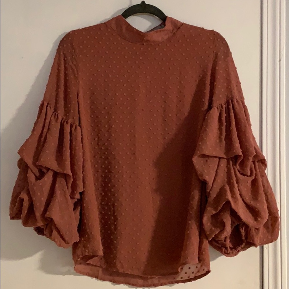 Swiss Dot Statement Sleeve Blouse
